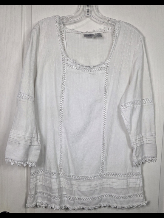 Chico's Tops - Chico's White Boho Tunic Top Crochet Trim 3/4 Sleeve Size 3(xl)